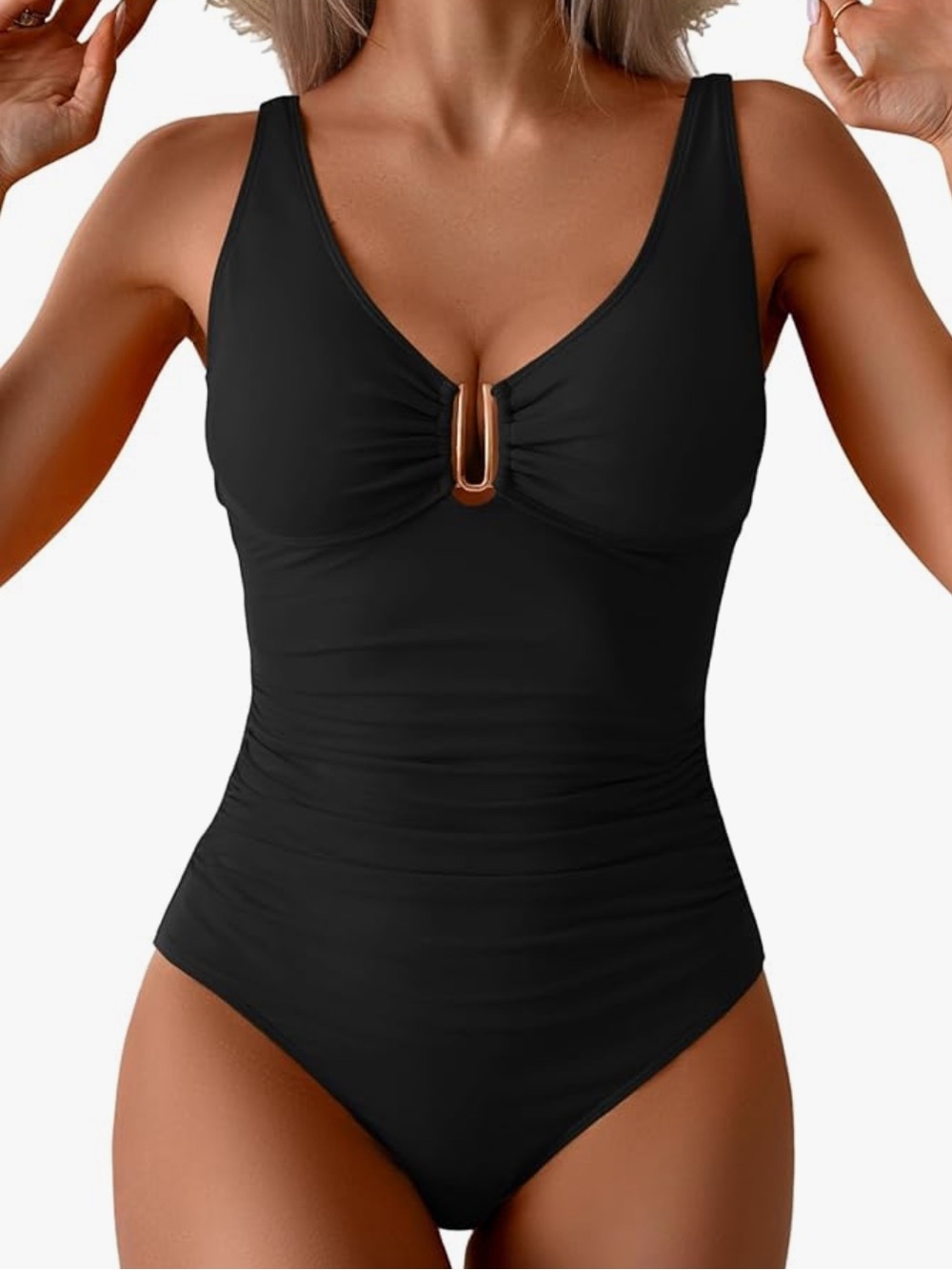 B2prity One Piece Swimsuit for Women Tummy Control Ruched Bathing Suit Black